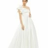 Satin Ruffle Sleeve Ball Gown -Women's Skirt 67582 White AB