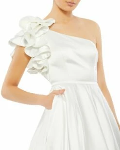 Satin Ruffle Sleeve Ball Gown -Women's Skirt 67582 White CL
