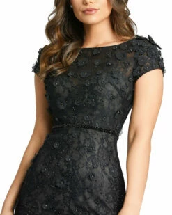 Floral Applique Boat Neck Short Sleeve Gown -Women's Skirt 67711 BLK 3 WS