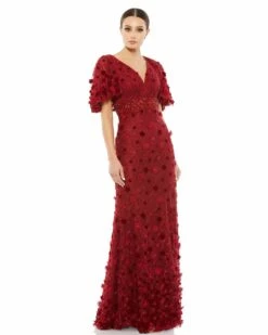 Embellished Floral Gown -Women's Skirt 67712 Burgundy AB