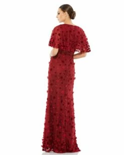 Embellished Floral Gown -Women's Skirt 67712 Burgundy BK