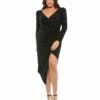 Rhinestone Embellished Faux Wrap Jersey Dress (Plus) -Women's Skirt 67731 Black AB