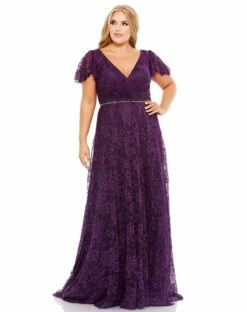 Embellished Flutter Sleeve Evening Gown (Plus)