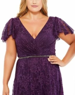 Embellished Flutter Sleeve Evening Gown (Plus) -Women's Skirt 67761 Aubergine CL 0459c0b2 c83f 4e07 85fa eea10d4a3a38