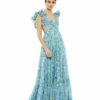 Ruffle Tiered Floral Cut-Out Chiffon Gown -Women's Skirt 67803 BlueMulti AB