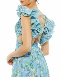 Ruffle Tiered Floral Cut-Out Chiffon Gown 11 Ruffle Tiered Floral Cut-Out Chiffon Gown -Women's Skirt 67803 BlueMulti CL