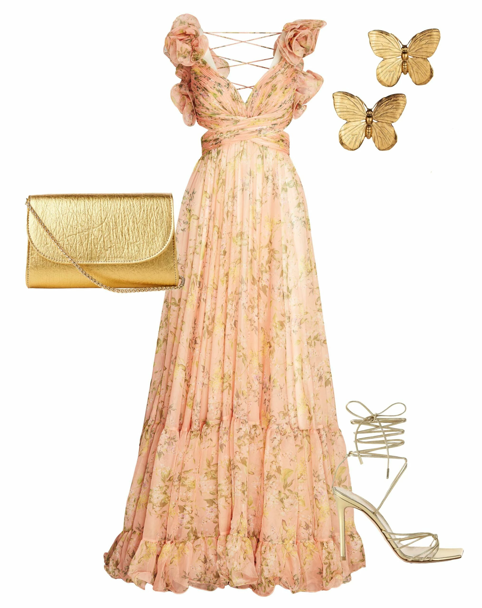 Ruffle Tiered Floral Cut-Out Chiffon Gown 9 Ruffle Tiered Floral Cut-Out Chiffon Gown - Image 7