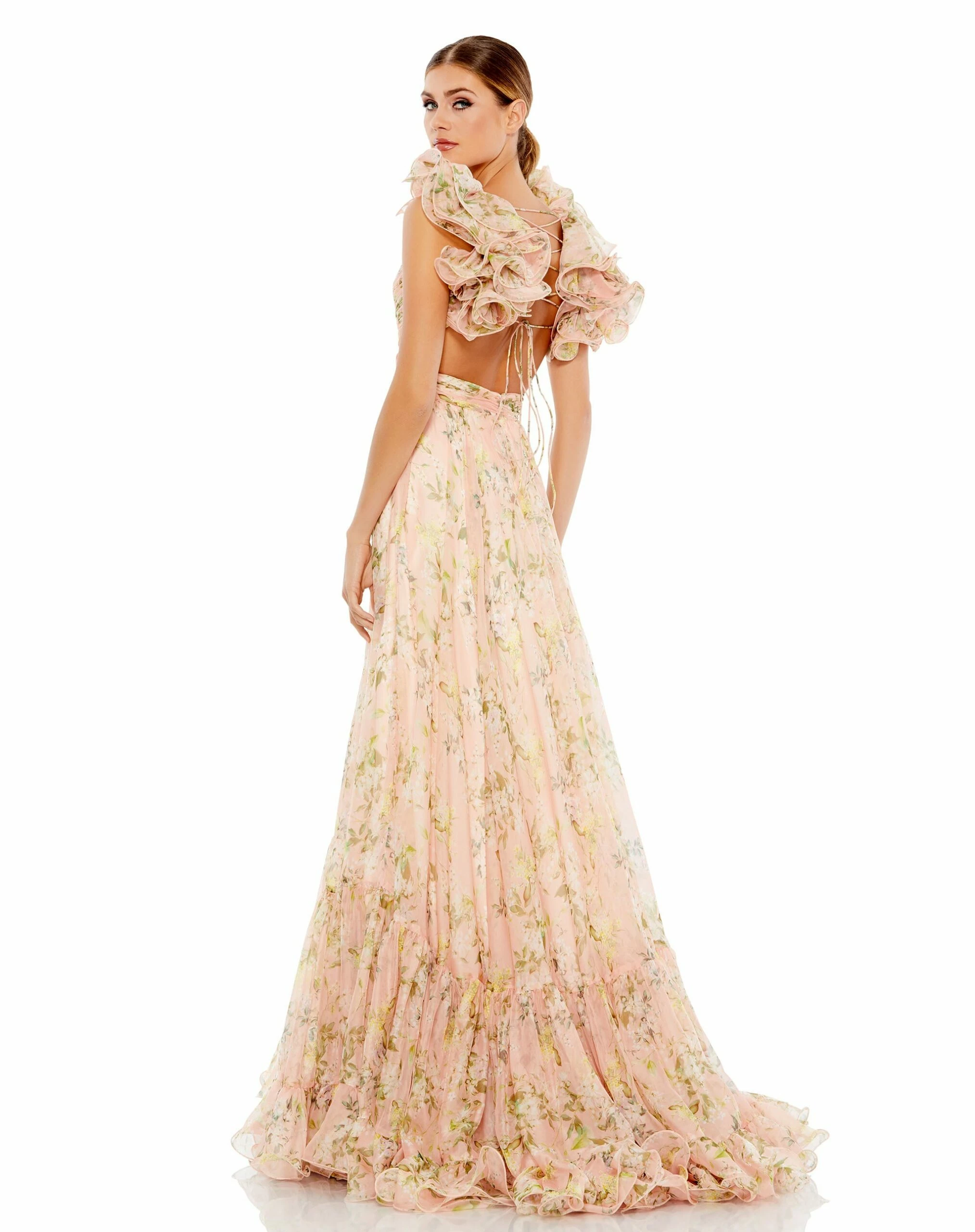 Ruffle Tiered Floral Cut-Out Chiffon Gown 7 Ruffle Tiered Floral Cut-Out Chiffon Gown - Image 5