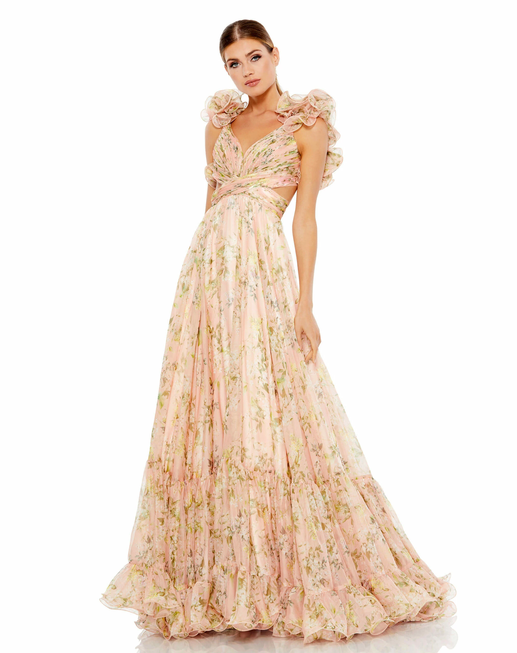 Ruffle Tiered Floral Cut-Out Chiffon Gown 6 Ruffle Tiered Floral Cut-Out Chiffon Gown - Image 4