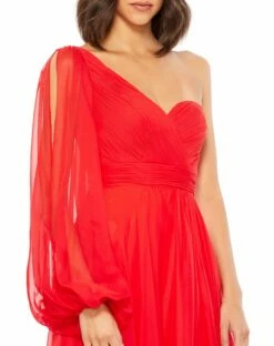 Flowy One Sleeve Chiffon Gown -Women's Skirt 67810 RED 3 WS