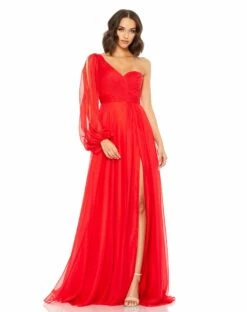 Flowy One Sleeve Chiffon Gown