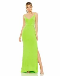 Rhinestone Embellished V-Neck Gown