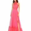 High Neck Tiered Chiffon Halter Gown -Women's Skirt 67816 HotPink AB