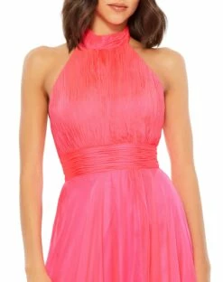 High Neck Tiered Chiffon Halter Gown -Women's Skirt 67816 HotPink CL