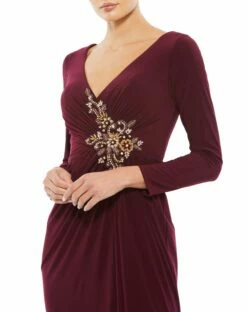 Faux Wrap Long Sleeve Gown W/ Appliqué Detail -Women's Skirt 67848 BER 3 WS