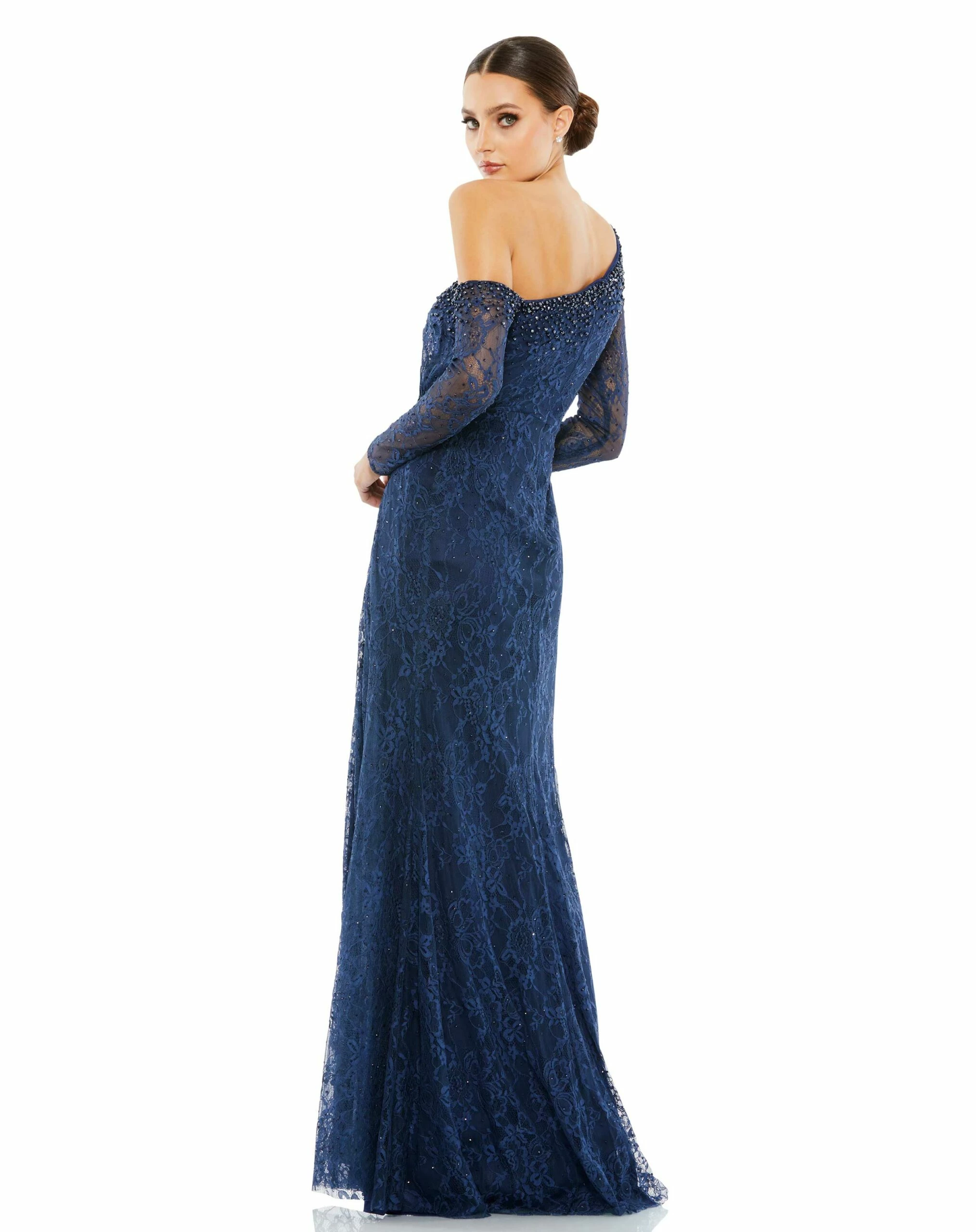 Draped Jewel Encrusted Lace Drop Shoulder Gown 4 Draped Jewel Encrusted Lace Drop Shoulder Gown - Image 2