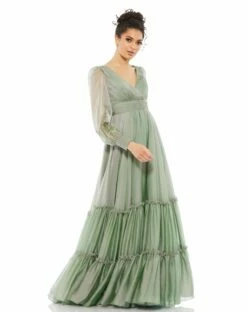Faux Wrap Long Sleeve Tiered Gown -Women's Skirt 67864 SAG 1 WS
