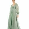 Sheer Blouson Sleeve Surplice Gown -Women's Skirt 67873 Sage AB