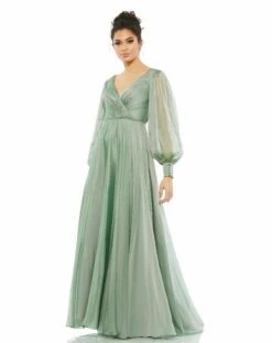 Sheer Blouson Sleeve Surplice Gown