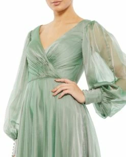 Sheer Blouson Sleeve Surplice Gown -Women's Skirt 67873 Sage CL