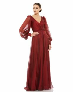 Sheer Blouson Sleeve Surplice Gown -Women's Skirt 67873 GRN 1 WS