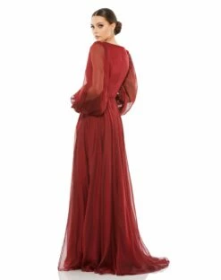 Sheer Blouson Sleeve Surplice Gown -Women's Skirt 67873 GRN 2 WS
