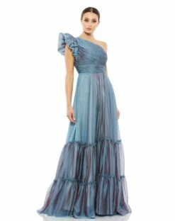 Organza One-Shoulder Pleated Gown -Women's Skirt 67878 FSB Default 1 WS