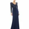 Embellished Long Sleeve Bodice Column Dress -Women's Skirt 67887 Midnight AB