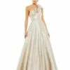 Bow One Shoulder Metallic Ballgown -Women's Skirt 67890 Oyster AB