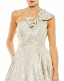 Bow One Shoulder Metallic Ballgown -Women's Skirt 67890 Oyster CL