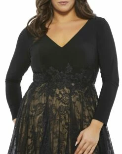 Long Sleeve Jersey & Lace Cocktail Dress (Plus) -Women's Skirt 67897 bnu 3 ws