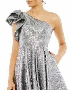 One Shoulder Bow Midi Dress -Women's Skirt 67906 Silver CL