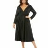 Satin Long Sleeve Sweetheart Flowy Midi Dress (Plus) 2 Satin Long Sleeve Sweetheart Flowy Midi Dress (Plus) -Women's Skirt 67907 Black AB
