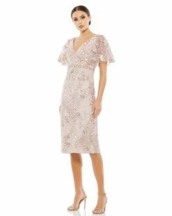 Embellished Illusion Butterfly Sleeve Cocktail Dress