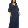 Pleated Bell Sleeve Chiffon Gown (Plus) -Women's Skirt 67913 1 ws