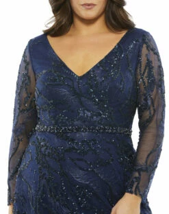 Embellished Illusion Long Sleeve V-Neck A-Line Gown (Plus) -Women's Skirt 67922 MID 3 WS