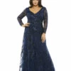 Embellished Illusion Long Sleeve V-Neck A-Line Gown (Plus) -Women's Skirt 67922 1 ws