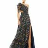 Tied One Shoulder Cut-Out Flowy Gown -Women's Skirt 67938 NavyMulti AB