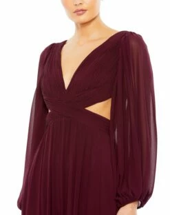 Pleated Cut Out Long Sleeve Lace Up Tiered Gown -Women's Skirt 67948 Plum CL