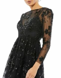 Embellished Illusion Long Sleeve Midi Dress 7 Embellished Illusion Long Sleeve Midi Dress -Women's Skirt 67951 BLA 3 WS