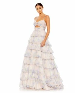 Floral Cut Out Ruffle Layered Gown