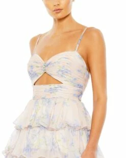 Floral Cut Out Ruffle Layered Gown -Women's Skirt 67966 VioletMulti CL