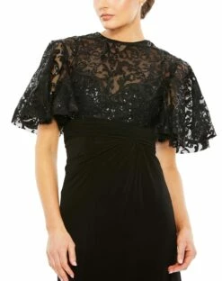 Embellished Butterfly Sleeve Gown -Women's Skirt 68002 Black CL