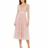 Embellished Illusion Long Sleeve Dress -Women's Skirt 68003 Rose AB