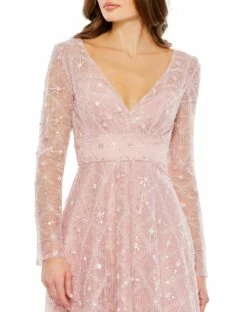Embellished Illusion Long Sleeve Dress 7 Embellished Illusion Long Sleeve Dress -Women's Skirt 68003 Rose CL