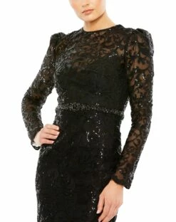 Embellished High Neck Long Sleeve Gown 10 Embellished High Neck Long Sleeve Gown -Women's Skirt 68011 Black CL