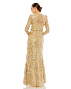 Embellished High Neck Long Sleeve Gown 12 Embellished High Neck Long Sleeve Gown -Women's Skirt 68011 Gold BK