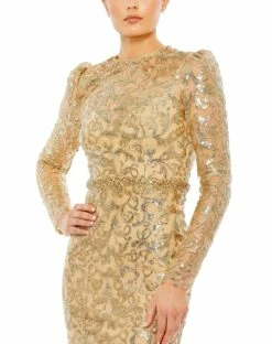 Embellished High Neck Long Sleeve Gown 13 Embellished High Neck Long Sleeve Gown -Women's Skirt 68011 Gold CL