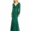 Embellished Wrap Over Long Sleeve Gown -Women's Skirt 68016 Emerald AB