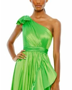 Bow One Shoulder Ruffle Asymmetrical Hem Gown -Women's Skirt 68027 SpringGreen CL